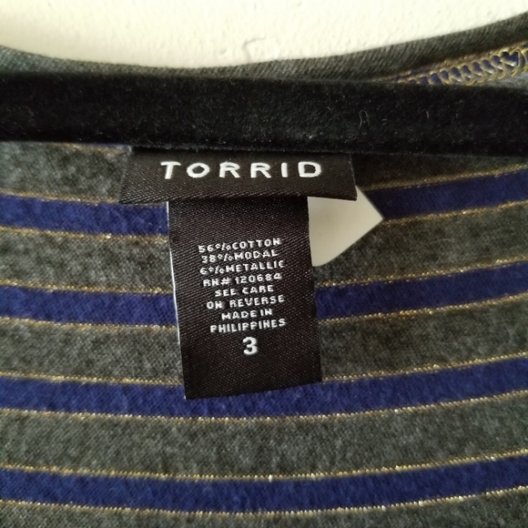 Torrid Metallic Glitter Striped Peplum Top Size 3 - Picture 5 of 7